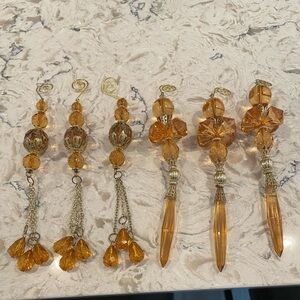 6 gold & amber beaded Christmas ornaments